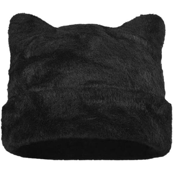 Women\'s Black Winter Beanie Hat Cute Cat/Bear Ear Hat with Internal Support main image 4